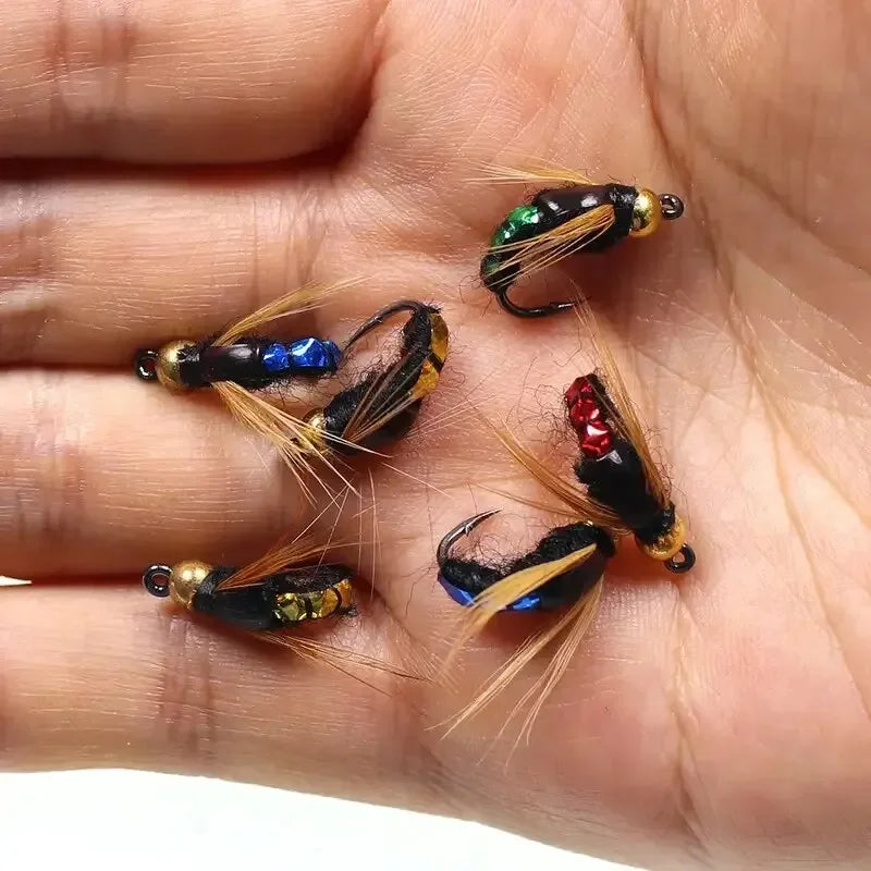 Brass Bead Head Scud Fly Fishing Lures - Fast Sinking Artificial Insect Worm Bait for Trout (5/10pcs Set)