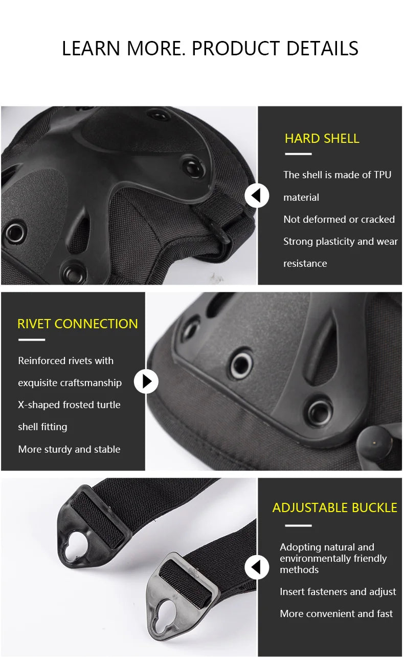4-Piece Tactical Protective Gear Set - Knee & Elbow Pads for Outdoor Sports, Cycling, Mountaineering & Hiking