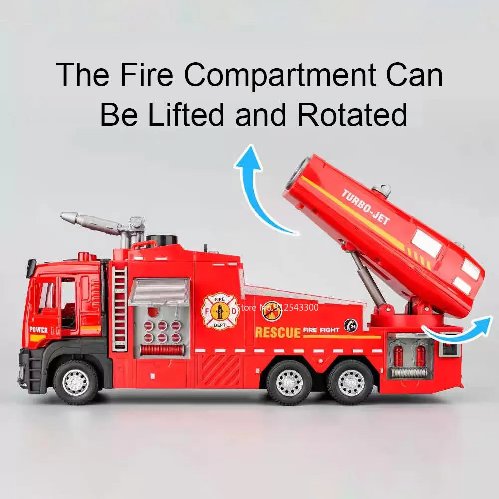 Fire Engine Model Truck 1:32 Scale with Water Spray Function - Ladder Truck Toy with Sound & Light Effects, Pull-Back Action, Opening Doors - Vehicle Collection Gift for Boys