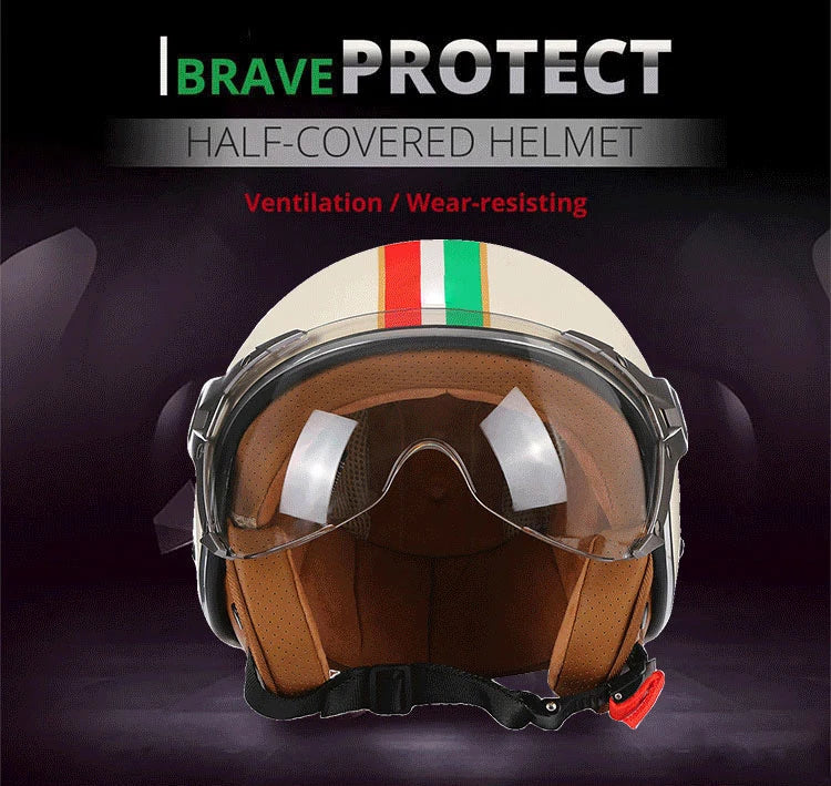 Retro 3/4 Open Face Motorcycle Helmet - Jet Style with Visor for Motorbike & Scooter Riding