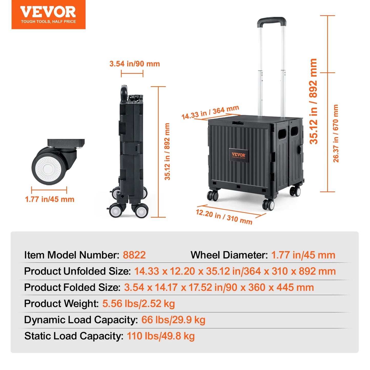 SucceBuy Foldable Utility Cart - Portable Shopping Crate with Telescopic Handle & Wheels for Travel, Office & Garden