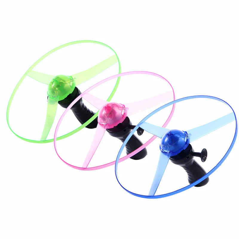 Kid's Sports Pull-Line Saucer Toys - Children's Outdoor Fun - Rotating Flying Toy with LED Light