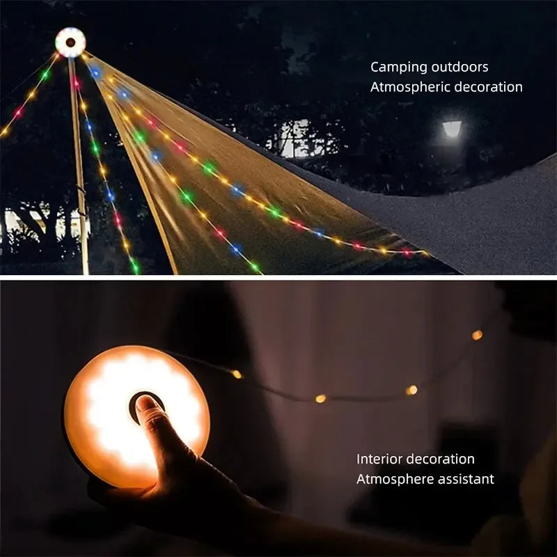 Rechargeable 10M LED Light Strip - Waterproof Camping Atmosphere Lamp Belt for Outdoor Tent Garden Room Decoration