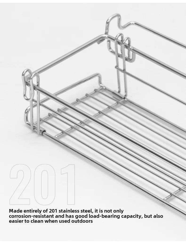 Folding Aluminum Table Extension Rack - IGT Compatible Hanging Mesh Storage Basket with Side Bracket for Outdoor Tables