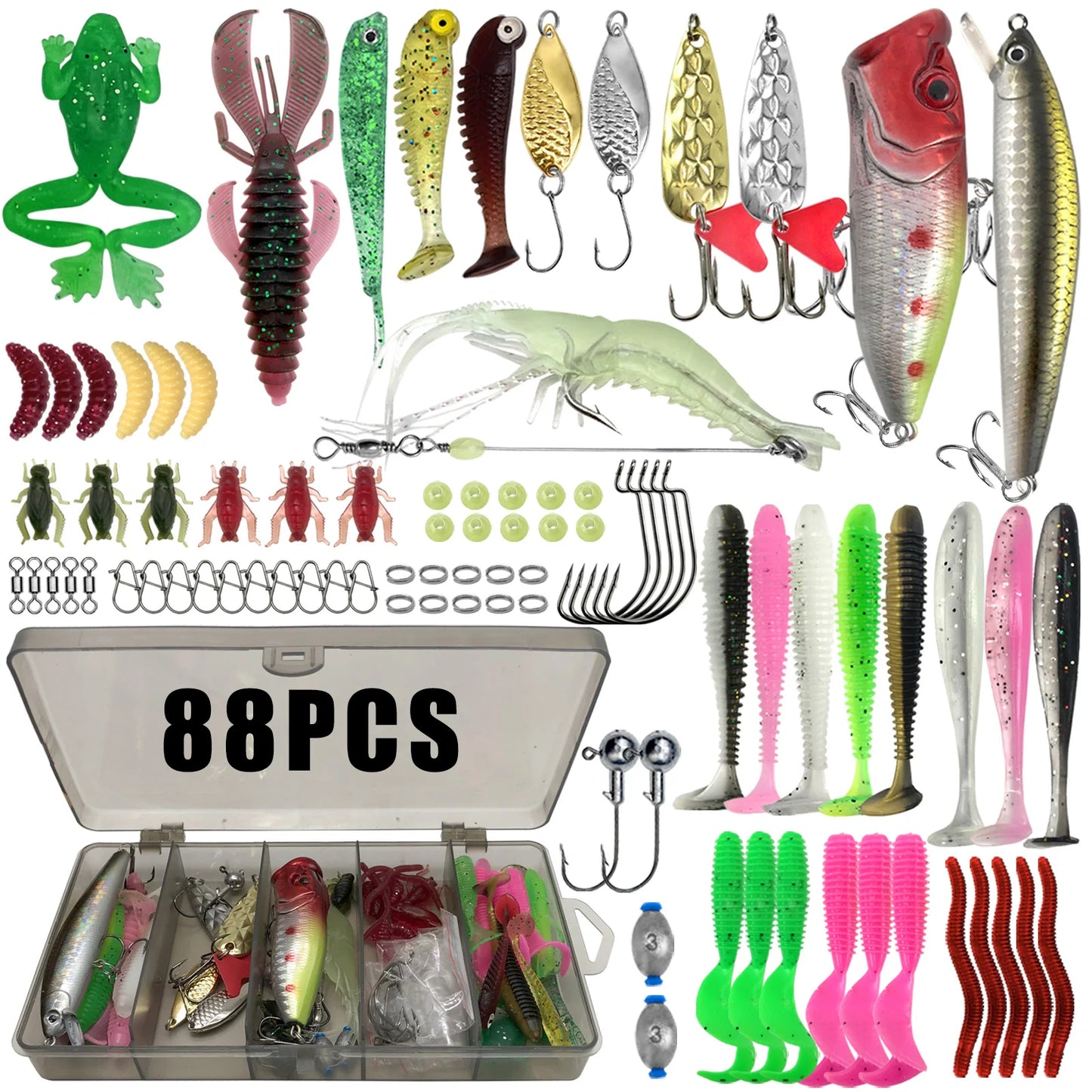 Professional Fishing Lure Kit - 86/88/136/149/366 Pieces Multi-Species Tackle Set for Trout, Pike & Bass with Layered Pro Gear Tackle Box