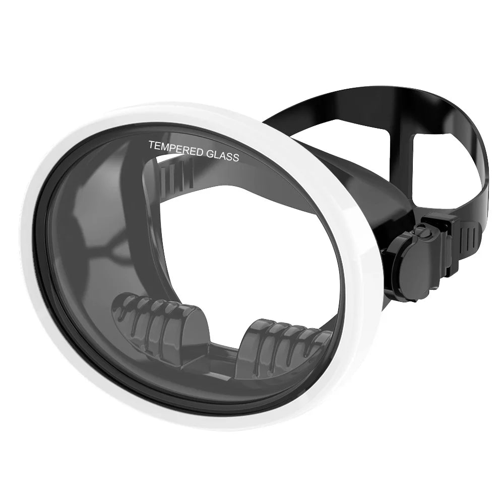 Classic Retro Oval Spearfishing Mask - Panoramic Wide View Scuba Diving Goggles with Tempered Glass Lens for Adults