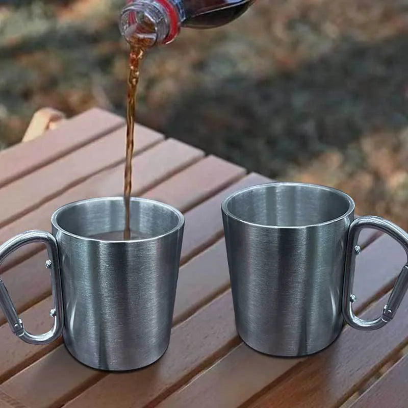 Portable Stainless Steel Water Bottle - 201 Grade Steel Outdoor Camping Travel Cup with Button Lid