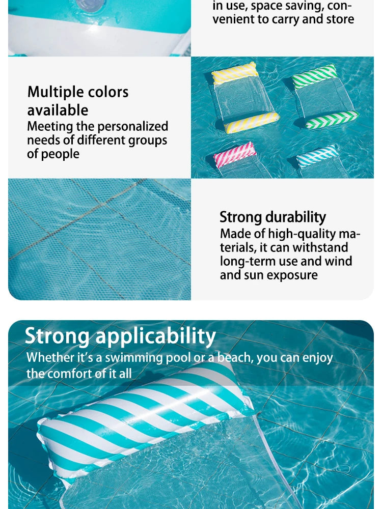 Striped Inflatable Pool Float Chair - Foldable Beach Lounge with Mesh Backrest for Swimming and Leisure