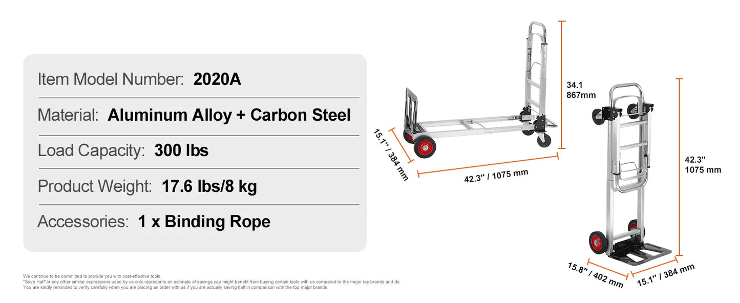 SucceBuy 400 lbs Folding Hand Truck - Lightweight Utility Cart with Wheels for Warehouse, Moving & Luggage Transport