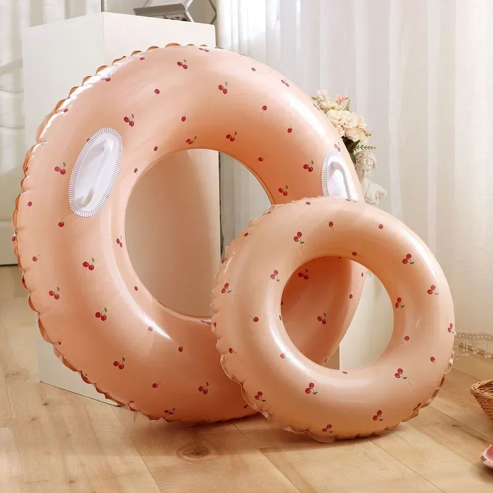 Kids PVC Striped Swimming Ring - Inflatable Floating Tube Donut for Boys & Girls Summer Pool Fun