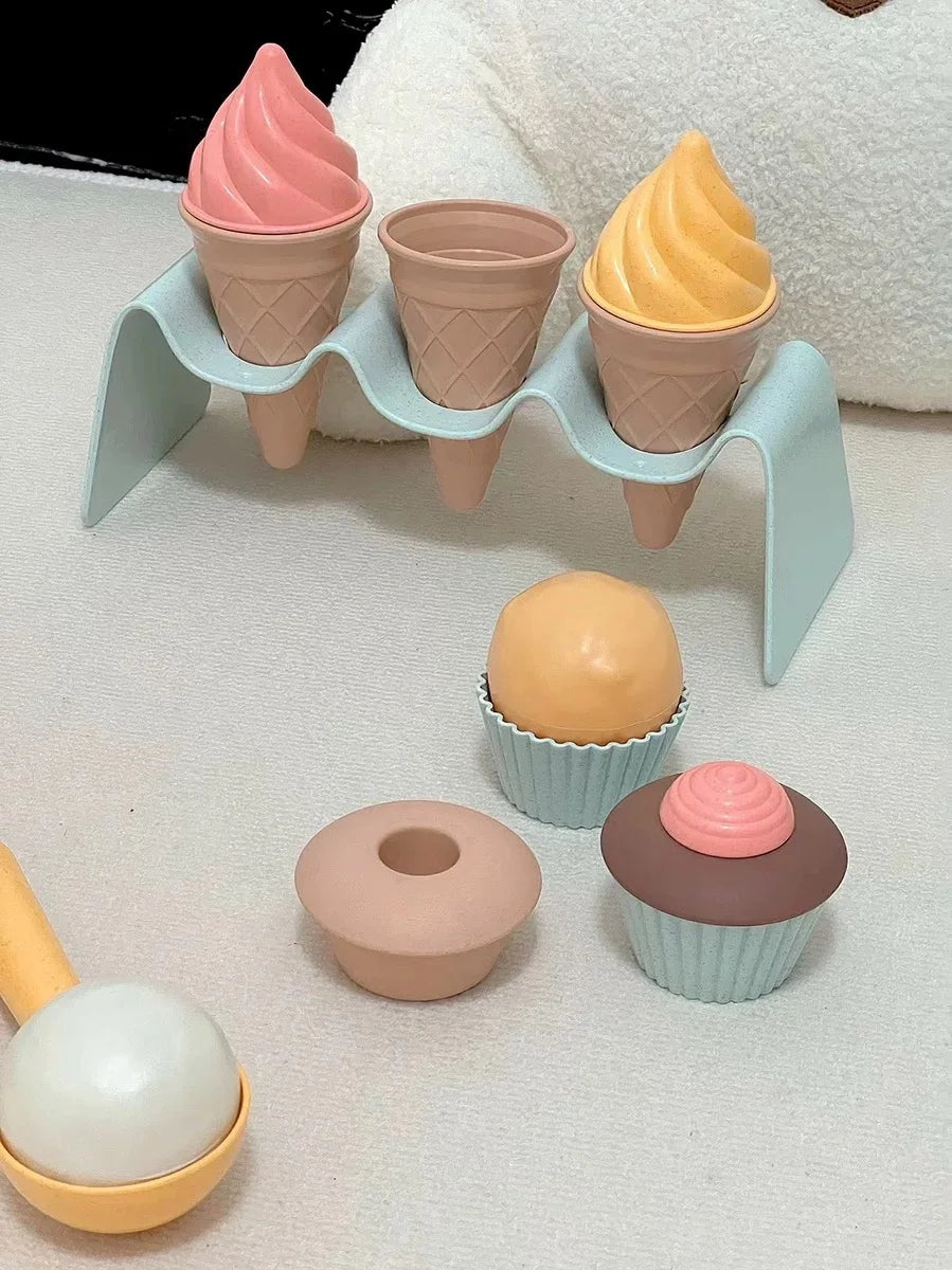 Eco-Friendly Beach Sand Toys Set - Wheat Straw Ice Cream Digging Tools for Kids Outdoor Play (Nordic Design)