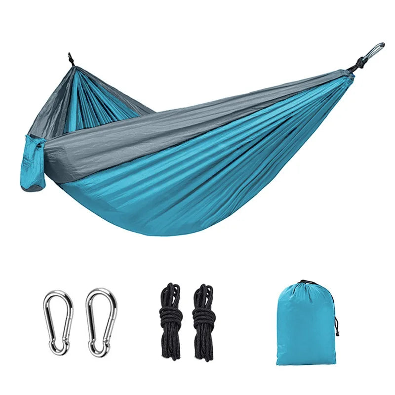 Portable Nylon Camping Hammock - High Strength Parachute Fabric Hanging Bed for Single Person Outdoor Use