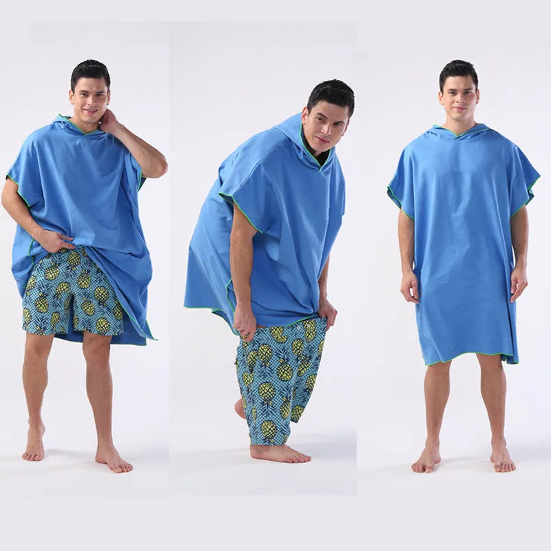 Quick Dry Microfiber Hooded Changing Robe - Beach Towel Poncho for Swimming, Travel & Sauna (Men & Women)