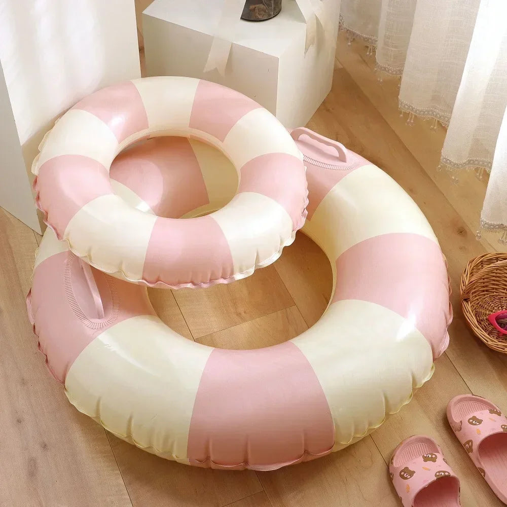 Kids PVC Striped Swimming Ring - Inflatable Floating Tube Donut for Boys & Girls Summer Pool Fun