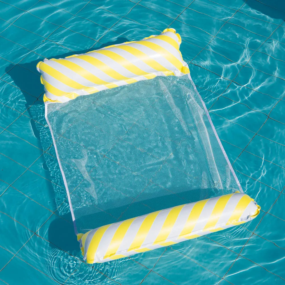 Striped Inflatable Pool Float Chair - Foldable Beach Lounge with Mesh Backrest for Swimming and Leisure