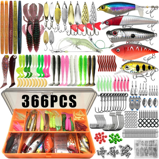 Professional Fishing Lure Kit - 86/88/136/149/366 Pieces Multi-Species Tackle Set for Trout, Pike & Bass with Layered Pro Gear Tackle Box