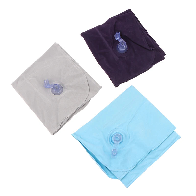 oldable Inflatable Travel Pillow - PVC Flocking Air Cushion for Camping, Hiking, Flight & Outdoor Sleep