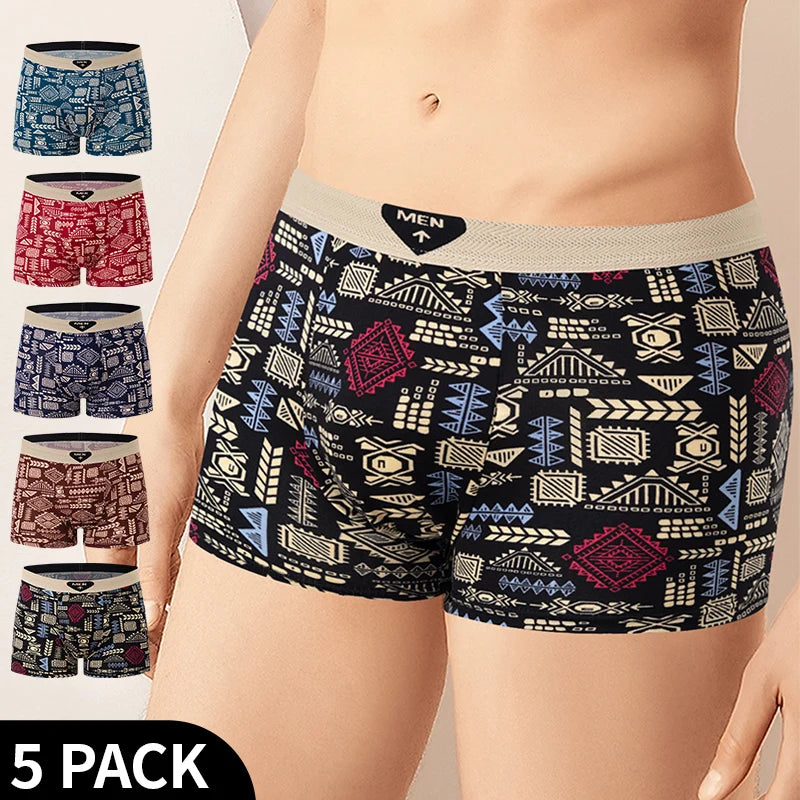Men's Printed Fashion Boxer Briefs - 4/5 Pack European & American Sizes, Plus Size Comfortable Underwear & Swim Trunks