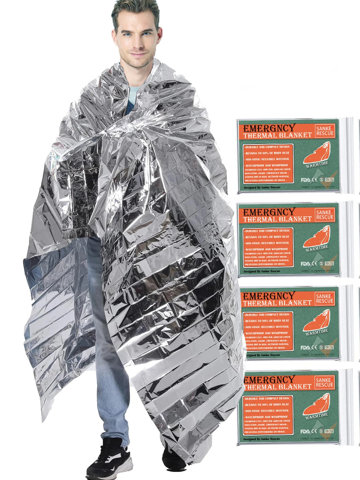 Mylar Emergency Thermal Blanket - Space Foil Heat Retention for Outdoor Survival, First Aid, Camping & Mountaineering
