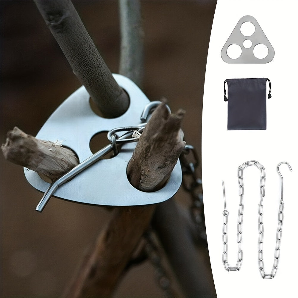 Detachable Outdoor BBQ Tripod with Hanging Rack - Portable Camping Cooking Equipment Set