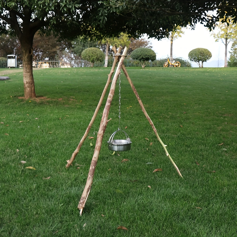 Detachable Outdoor BBQ Tripod with Hanging Rack - Portable Camping Cooking Equipment Set