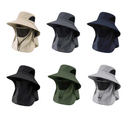 UV Protection Outdoor Sun Hat - Unisex Fishing & Hiking Cap with Neck Flap & Visor for Summer Adventures