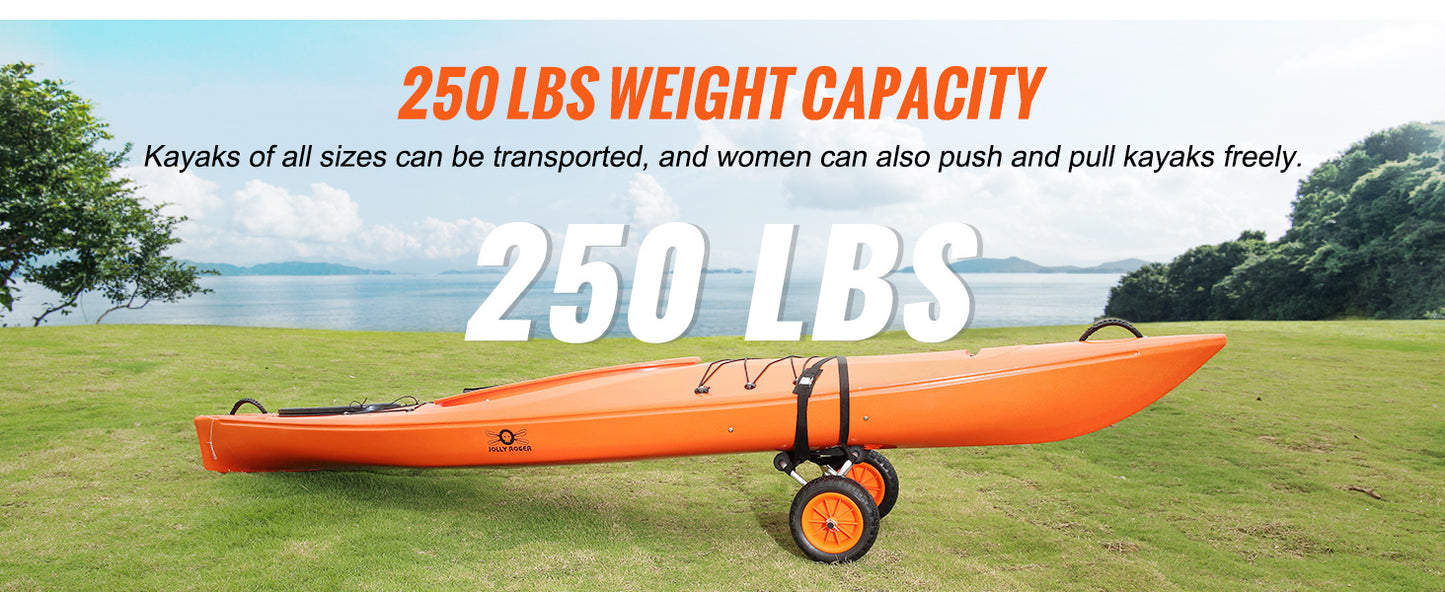 Foldable Kayak Transport Cart - 250lb Capacity with 10-Inch Tires & Support Foot for Canoes, Paddleboards, Float Mats & Jon Boats