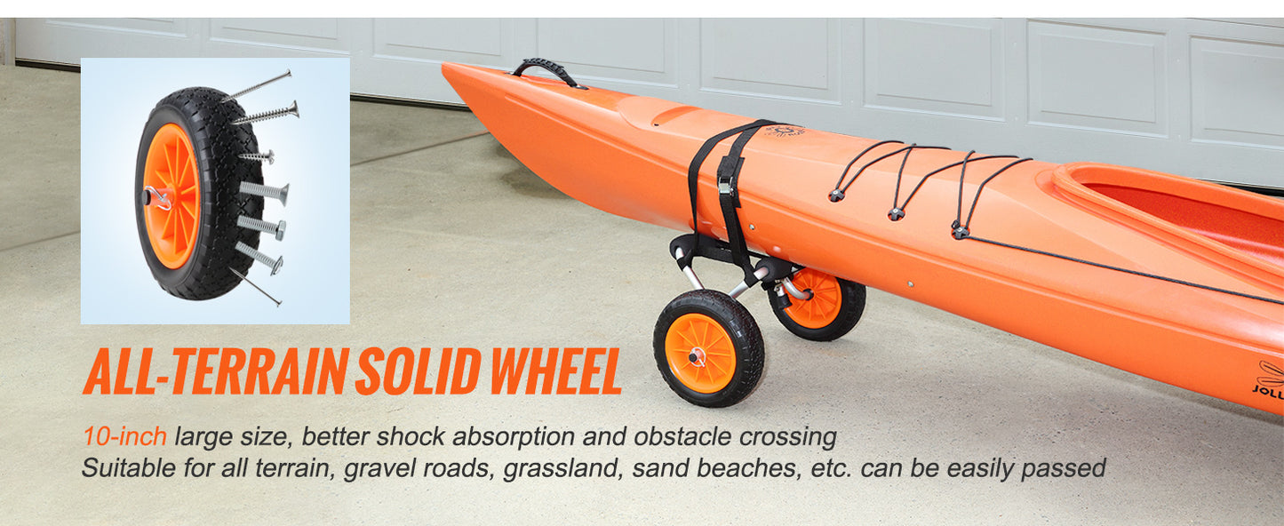Foldable Kayak Transport Cart - 250lb Capacity with 10-Inch Tires & Support Foot for Canoes, Paddleboards, Float Mats & Jon Boats