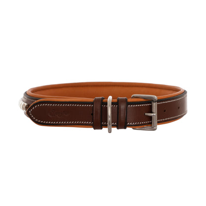 ExionPro Silver Clincher Padded Leather Dog Collar - Conker Padding