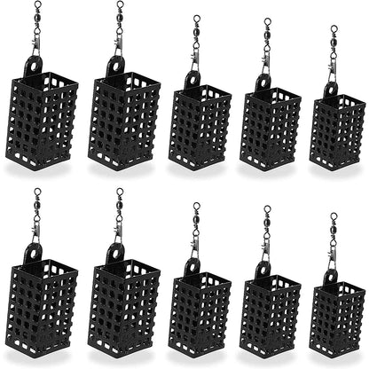 10-Pack Stainless Steel Fishing Bait Feeder Cages - Round & Square Lure Basket Tackle Set