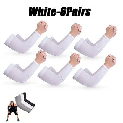 10 Pairs Summer Cycling Ice Silk Arm Sleeves - UV Protection Cooling Arm Covers for Running & Outdoor Sports - Fingerless Unisex