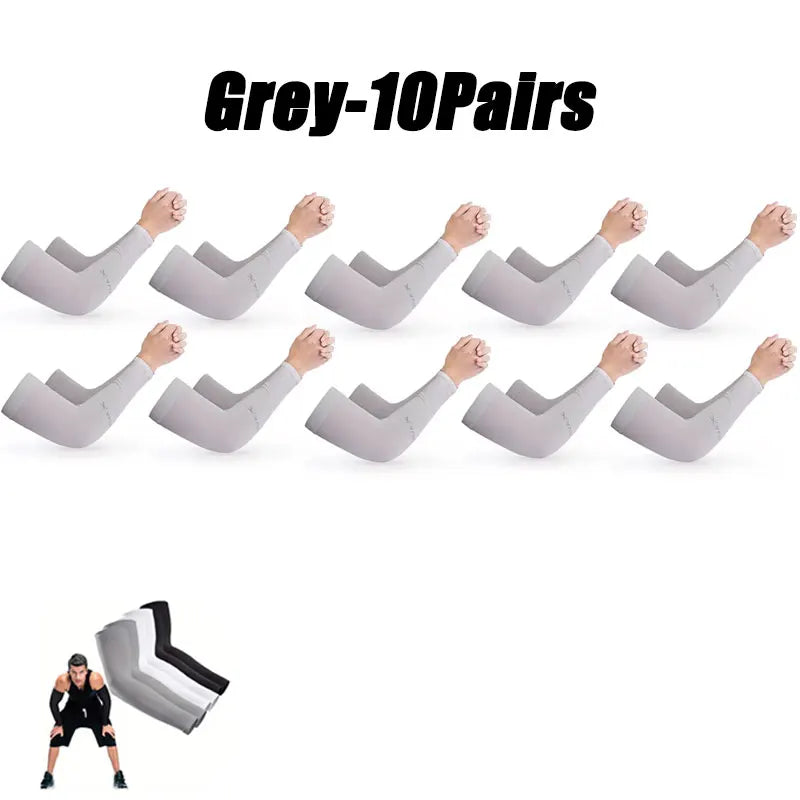 10 Pairs Summer Cycling Ice Silk Arm Sleeves - UV Protection Cooling Arm Covers for Running & Outdoor Sports - Fingerless Unisex