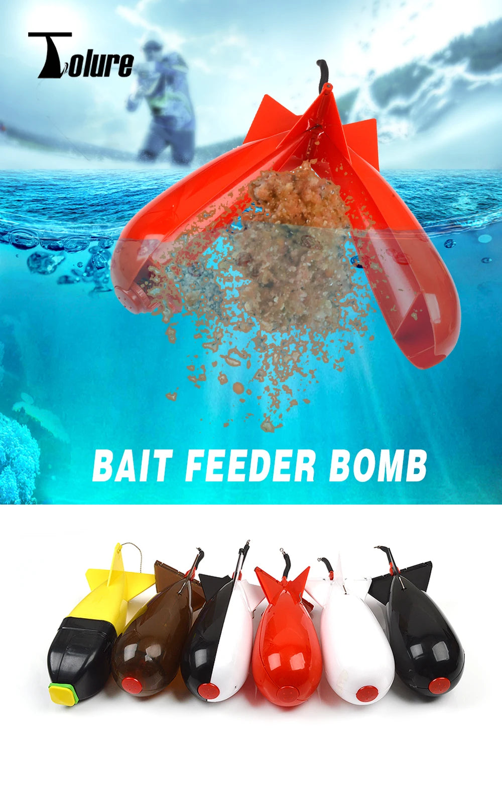 TOLU Rocket Feeder Set - Large & Small Spod Bomb Float Fishing Lure with Bait Holder - 2-Size Pellet Rocket Feeders for Precision Positioning