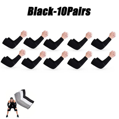 10 Pairs Summer Cycling Ice Silk Arm Sleeves - UV Protection Cooling Arm Covers for Running & Outdoor Sports - Fingerless Unisex