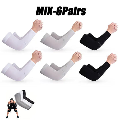 10 Pairs Summer Cycling Ice Silk Arm Sleeves - UV Protection Cooling Arm Covers for Running & Outdoor Sports - Fingerless Unisex