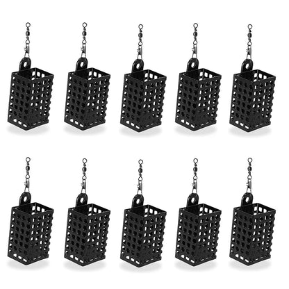 10-Pack Stainless Steel Fishing Bait Feeder Cages - Round & Square Lure Basket Tackle Set