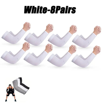 10 Pairs Summer Cycling Ice Silk Arm Sleeves - UV Protection Cooling Arm Covers for Running & Outdoor Sports - Fingerless Unisex