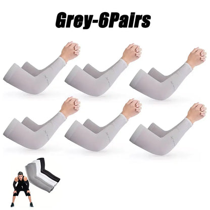 10 Pairs Summer Cycling Ice Silk Arm Sleeves - UV Protection Cooling Arm Covers for Running & Outdoor Sports - Fingerless Unisex