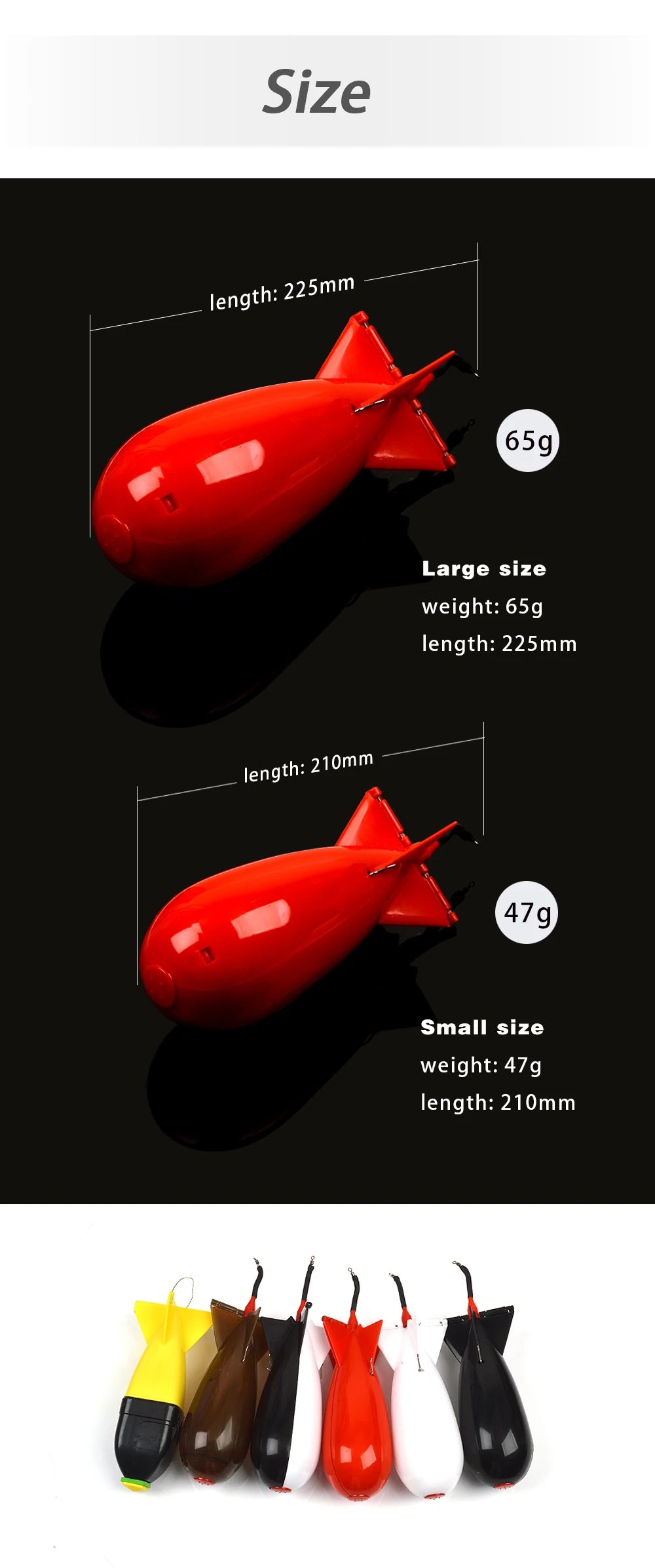 TOLU Rocket Feeder Set - Large & Small Spod Bomb Float Fishing Lure with Bait Holder - 2-Size Pellet Rocket Feeders for Precision Positioning