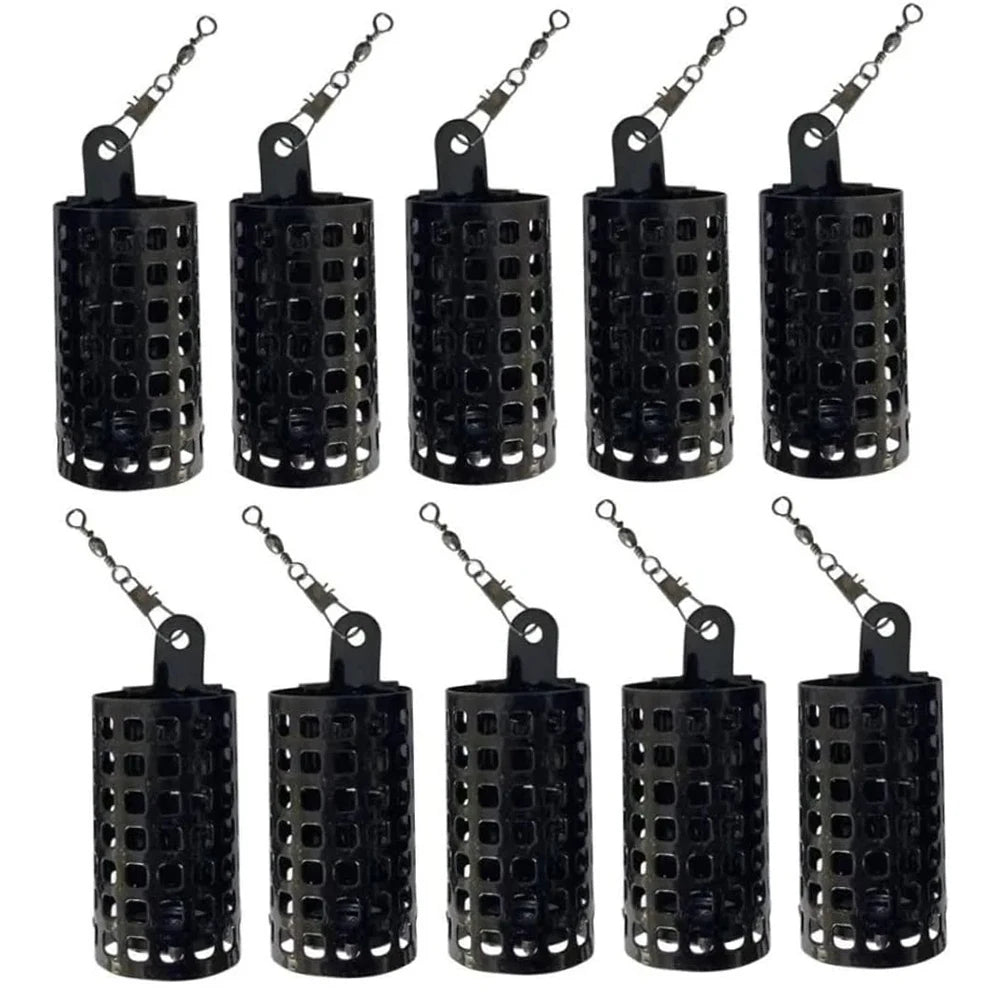 10-Pack Stainless Steel Fishing Bait Feeder Cages - Round & Square Lure Basket Tackle Set