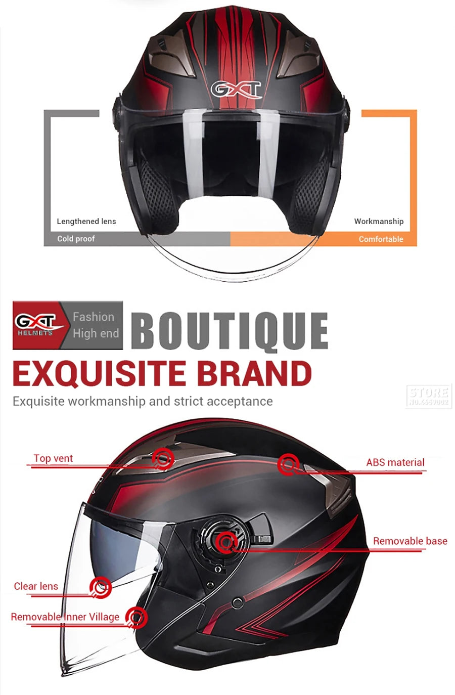Half Face Motorcycle Helmet - Double Lens, Four Season, Unisex Street Fashion Safety Helmet