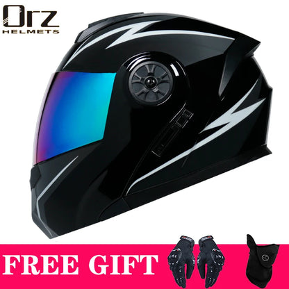 DOT Approved Modular Flip-Up Motorcycle Helmet - Voyage Racing Dual Lens with Interior Visor - ORZ-161