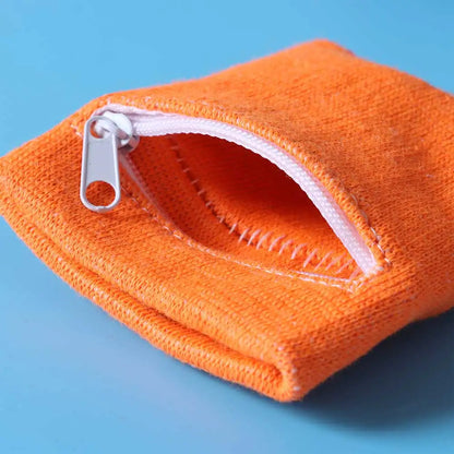 Sports Wristband with Zipper Pocket - Unisex Cotton Wrist Protection for Gym, Running & Cycling