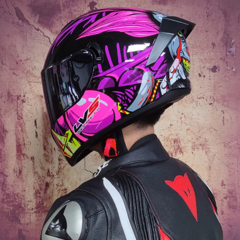 Full Face Racing Motorcycle Helmet - Winter Warm Double Visor Motorbike Sports Helmet LVS-701