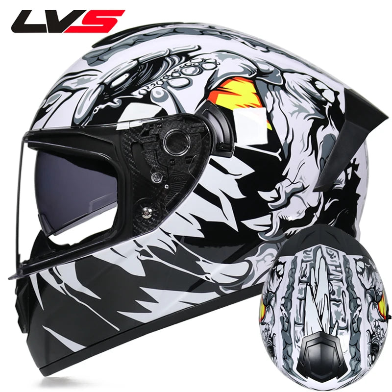 Full Face Racing Motorcycle Helmet - Winter Warm Double Visor Motorbike Sports Helmet LVS-701