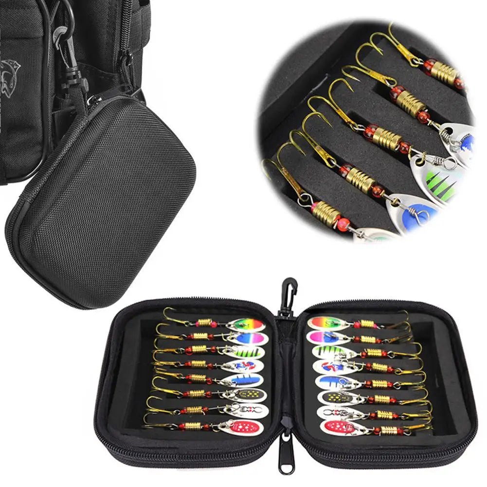 Premium Metal Spoon Spinner Fishing Lures - 16-Piece Complete Set with Spoonbaits, Crankbaits & Wobblers for Pike Fishing - Artificial Bait Kit