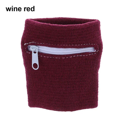 Sports Wristband with Zipper Pocket - Unisex Cotton Wrist Protection for Gym, Running & Cycling
