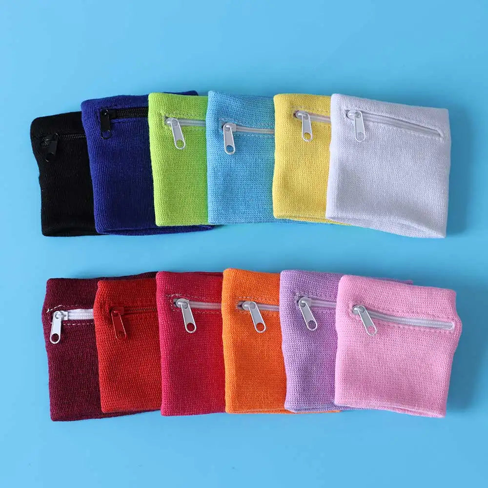Sports Wristband with Zipper Pocket - Unisex Cotton Wrist Protection for Gym, Running & Cycling