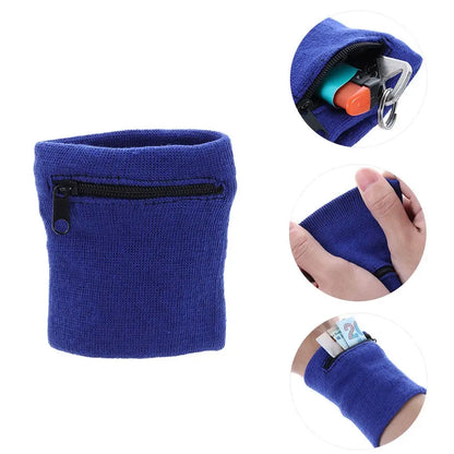 Sports Wristband with Zipper Pocket - Unisex Cotton Wrist Protection for Gym, Running & Cycling