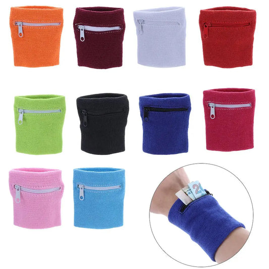 Sports Wristband with Zipper Pocket - Unisex Cotton Wrist Protection for Gym, Running & Cycling